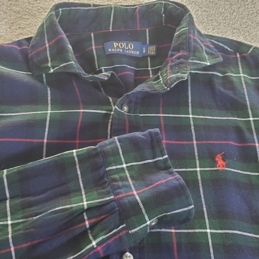 Polo Ralph Lauren Men's Button Up Shirt Size L Blue Green Plaid Flannel